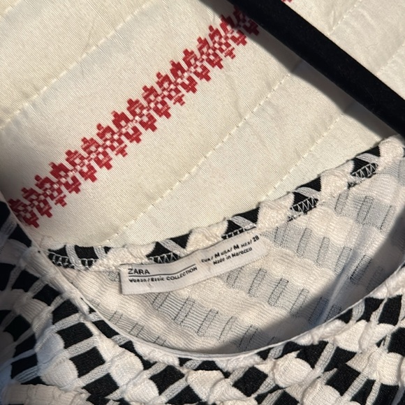 Zara Black/White Cropped Balloon Sleeve Dressy Top Women's Size Medium - Picture 10 of 10